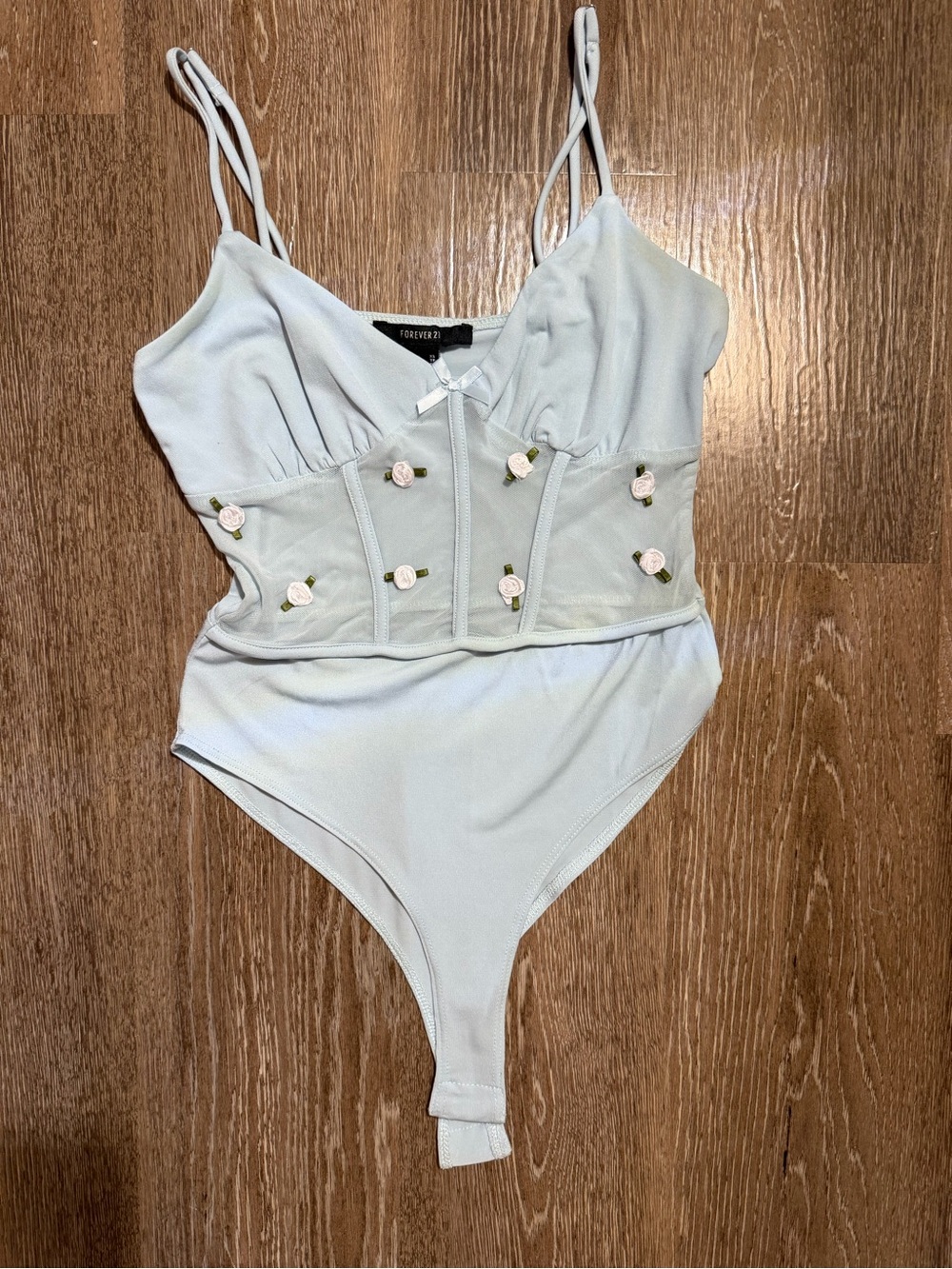 Forever 21 Light Blue Floral Corset-Style bodysuit